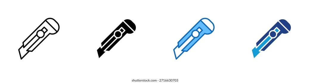 Cuchillo de corte Vector de diseño de íconos de estilo múltiple - Cuchillo de corte utilitario utilizado para cortar papel, cartón o materiales en tareas de artesanía y oficina