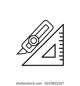 Cutter knife triangle scale icon vector illustration for drawing sketch geometry education design measurement tool and creative work.