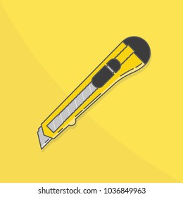 Cutter knife vector illustration isolated on yellow background