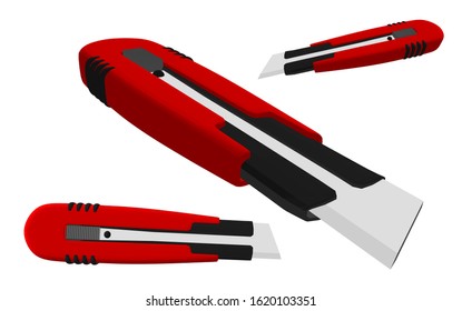 Cutter office knife red 3d views