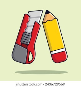 cutter and pencil cartoon vector illustration