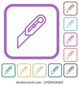 Cutter simple icons in color rounded square frames on white background