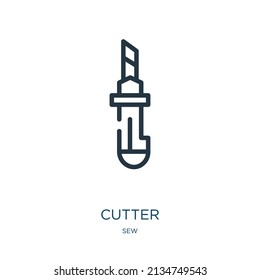 Cutter dünne Linie Symbol. Werkzeug, Linearsymbole der Branche aus dem Nähkonzept isoliertes Rahmenzeichen. Vektorgrafik-Symbol-Element für Webdesign und Apps.