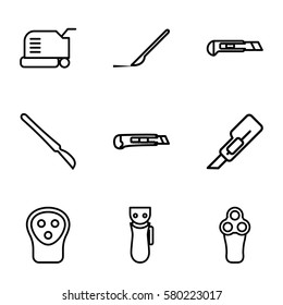 cutter vector icons. Set of 9 cutter outline icons such as electric razor, lawn mower, cutter