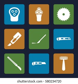 cutter vector icons. Set of 9 cutter filled icons such as razor, electric razor, blade saw, cutter