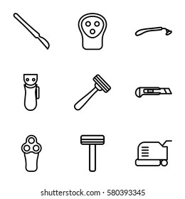 cutter vector icons. Set of 9 cutter outline icons such as electric razor, razor, lawn mower, cutter
