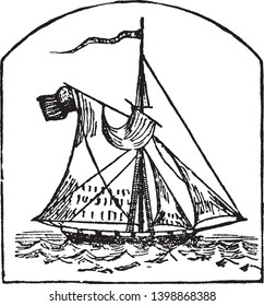 Cutter Is A Vessel Rigged Nearly Like A Sloop With One Mast And A Straight Running Bowspirit, Vintage Line Drawing Or Engraving Illustration.