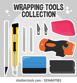 cutter, wrapping tools icon vector set illustration