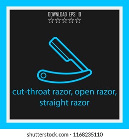 cut-throat razor, open razor, straight razor vector icon