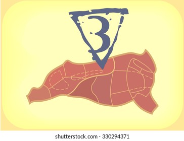 Zerlegung von Rinderschlachtkörpern nach Kategorien. Rindfleisch-Fleischerei. Vektorillustration
