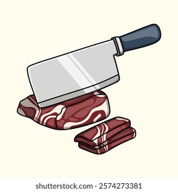 Cutting beef with a stainless steel butcher knife