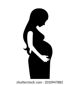 Cutting black silhouette of pregnant woman with large belly. Motherhood symbol. Mom illustration. Profile of expectant mother