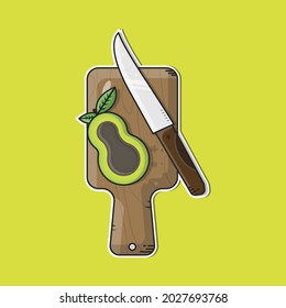 cutting board with avocado and knife vector illustrations