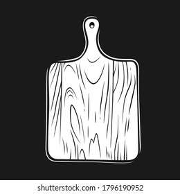 Cutting board. Black and white vector object. Vector antique engraving illustration of cutting board isolated on white background.