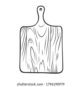 Cutting board. Black and white vector object. Vector antique engraving illustration of cutting board isolated on white background
