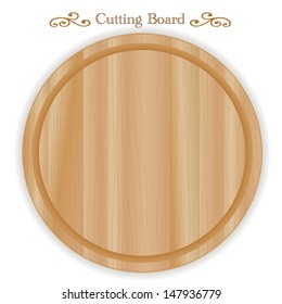 Cutting board, carving board, round shape, wood grain detail. For kitchen, barbecue and bar. Isolated on white. EPS8 compatible.