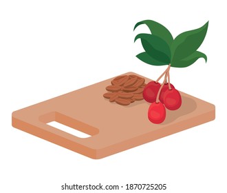 cutting board with coffee beans vector illustration design