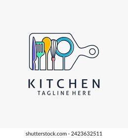 Cutting board and cooking utensils for kitchen logo design