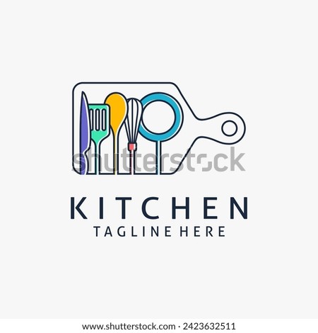 Cutting board and cooking utensils for kitchen logo design
