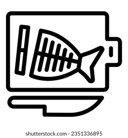 Cutting board with fish and knife line icon, seafood concept, Cooking fresh fish sign on white background, Fish prepared on board icon outline style. Vector graphics.