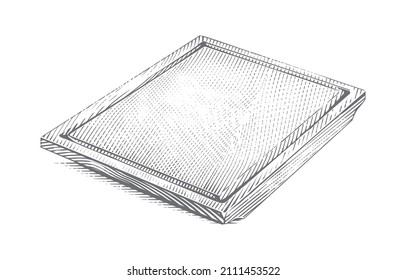 cutting board hand drawing sketch engraving illustration style