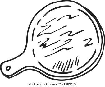 Cutting board in hand drawn style. Kitchen wooden utensil