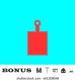 Cutting board icon flat. Red pictogram on blue background. Vector illustration symbol and bonus buttons Music center, corkscrew, credit card, house, drum