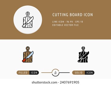 Cutting Board Icon Isolated on White Background. Chop Board Knife Thin Line Symbol Stock Vector Illustration For Mobile App And Web Design.