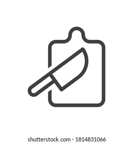 Cutting board icon with knife. Simple linear image. Isolated vector on a pure white background.
