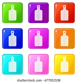 Cutting board icons of 9 color set isolated vector illustration