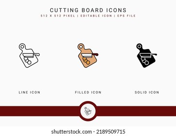 Cutting board icons set vector illustration with solid icon line style. Kitchen utensils concept. Editable stroke icon on isolated background for web design, user interface, and mobile application