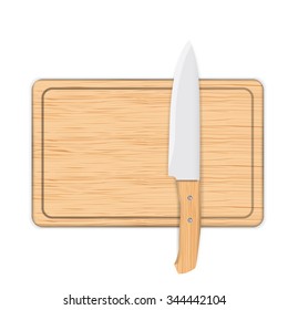 Cutting Board, Kitchen Knife, isolated on white background