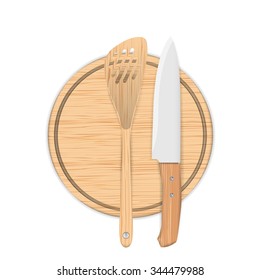Cutting Board, Kitchen Knife, isolated on white background