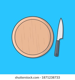 Ilustración Del Icono Del Vector De Cuchilla De Cocina Y Tablero. Cuchillo en el icono plano de la placa de corte