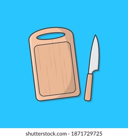 Cutting Board And Kitchen Knife Vector Icon Illustration. Knife On Cutting Board Flat Icon