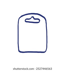 Cutting board. Kitchenware sketch. Vector kitchen utensil. Hand drawn sketch. Blue pen or marker drawing. Primitive kids picture