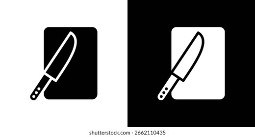 Cutting board with knife in flat black solid vector set