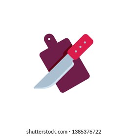 Cutting board and knife flat icon, vector sign, Kitchen knife and chopping board colorful pictogram isolated on white. Symbol, logo illustration. Flat style design