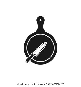 Tablero de corte con un icono plano con cuchillo aislado en fondo blanco. Ilustración del vector