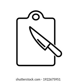 Cutting board with knife flat icon. Pictogram for web. Line stroke. Isolated on white background. Vector eps10