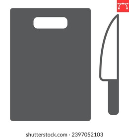 Tablero de corte con icono de glifo con cuchillo, utensilios de cocina y cocina, icono vectorial de tablero de corte, gráficos vectoriales, signo sólido de trazo editable, eps 10