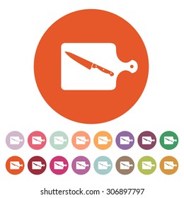 The cutting board and knife icon. Chef and restaurant, kitchen symbol. Flat Vector illustration. Button Set