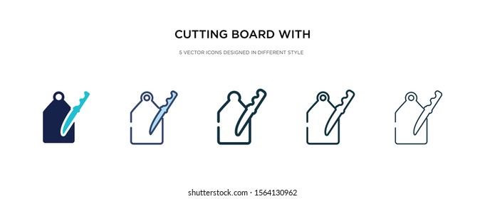 cutting board with knife icon in different style vector illustration. two colored and black cutting board with knife vector icons designed in filled, outline, line and stroke style can be used for