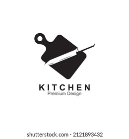 cutting board and knife icon, kitchenware vector