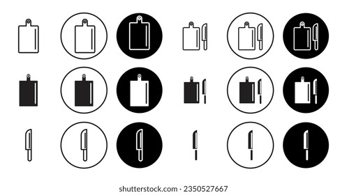 Schneiden von Pappe und Messersymbol. Küchenchekochekabine Vektorsymbol in schwarz gefüllt und umrissen Stil.