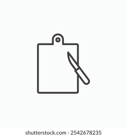 Cutting board with knife icon set in black color