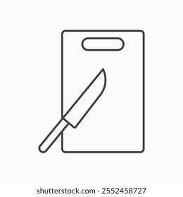 Cutting board with knife icon set in blackthin line style.