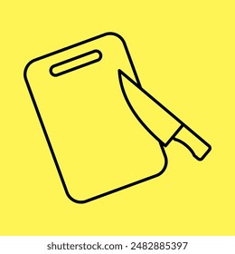 cutting board and knife icon simple, line vector isolated on yellow background. trendy and modern design