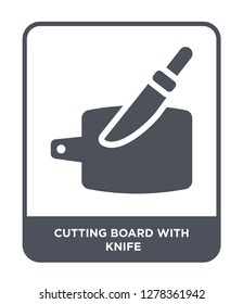 cutting board with knife icon vector on white background, cutting board with knife trendy filled icons from Bistro and restaurant collection, cutting board with knife vector illustration