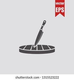 Cutting board with a knife icon.Vector illustration.